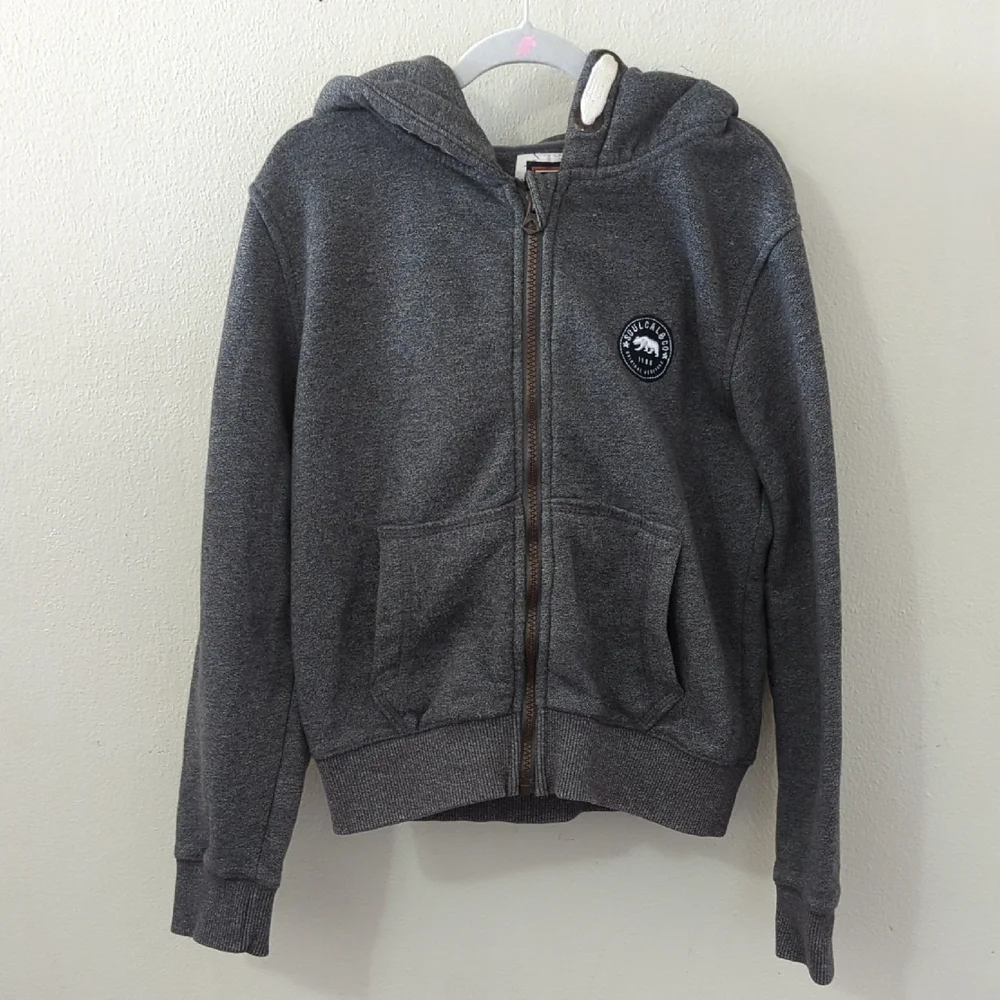 Soulcal & Co Gray Hooded Sweatshirt Hoodie Bear Patch Kids Size 11-12